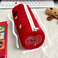 Cute Red Apple Embroidered Star Pencil Case Cartoon Portable Cosmetic Bag Storage Bag Stationery Pouch Student Gifts