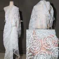 White Pleated Texture Hollow Jacquard Mesh Fabric, 3D Lace For Wedding Dress, Skirts, High-End Designer DIY Apparel Material