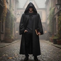 Men's Halloween Costume Cloak Full Length Hooded Cloak Knight Costume for Stage Performance Medieval Wizar Cosplay Robe