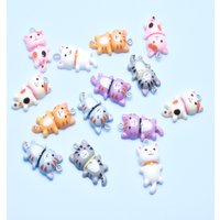 Cabochon Flatback Mini Kawaii Miniature Long Tailed Cat Pendant Charms Resin For Handmade Bracelets Necklace Earring DIY Jewelry