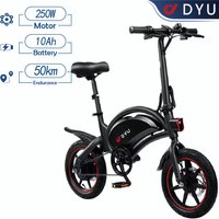 DYU D3F Foldable Adult Electric Bike 250W Electrical Road Bicycle 36V 10Ah Fatbike E-bike 14 "Tire 25 km/h Max Speed