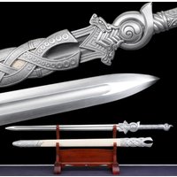 Chinese Han Sword Manganese Steel Blade Real Handmade Full Tang Battle Ready Metal Handle Katana White Samurai Swords Home Decor