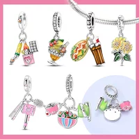 Silver 925 Dessert Afternoon Tea Series Charms Coffee Cake Pizza Ice Cream Beads Fit Original Bracelets for Women DIY Fine Gifts