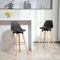 HOMCOM Juego de 2 Taburetes Altos de Cocina 69 cm con Respaldo Negro