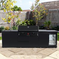 Outdoor Kitchen Stainless Steel Charcoal Grill Garden Cooking Black BBQ Grill with Fridge Cabinet and Sink