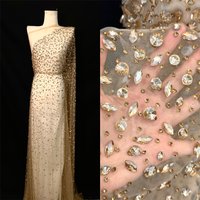 Madison Shiny Diamond Stretch Fishing High Quality French African Net Stones Lace Fabrics for Nigerian Dress Skirt Costume Diy