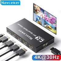Navceker 4K HDMI-compatible Multiviewer 4x1 Quad Screen Multi Viewer 4 in 1 out Seamless HDMI Switcher with Remote for TV Laptop