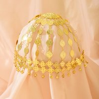 Middle Eastern Retro Ethnic Gold Multi-Layer Sequin Bell Tassel Head Chain,Lightweight Unique Headpiece For Stage&Dance Parties