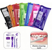 8pcs/set Dental Care Brush Kit Orthodontic Teeth Cleaning Tool Foldable Toothbrush Interdental Brush Floss Thread Wax Travel Kit