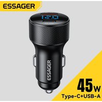 Essager USB C Car Charger 45W 2 Ports PD3.0 QC3.0 Digital Display Car Phone Charger For iPhone 16 15 Xiaomi Huawei Samsung OPPO