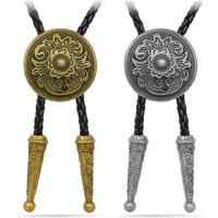 Vintage Western Cowboy Bolo Tie Carving Necktie Punk Necklace Costume Accessory Men Women Leather Rope Bola Tie Jewelry Gift
