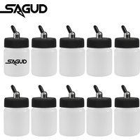 SAGUD 10PCS Plastic Jar Airbrush Bottles Set 30°/60° Down Angle Adaptor with Jar Cap Covers Fits Single/Double Action Airbrushes