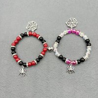 2Pcs Spider Pendant Bracelet for Women Men Magnetic Heart Couple Personality Beaded Bangles Lover Festive Jewelry Gifts