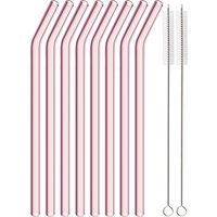 8Pcs Reusable Glass Straw Set High Borosilicate Smoothie Cocktails Straw Healthy Eco Friendly Drinking Straw with 2 Clear Brush