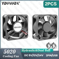 2 Pieces 50mm 5cm 50x50x20mm DC Brushless Fan 5V/12V/24 Cooling Cooler Fan for PC Laptop Computer Case Cooling Fan Axial Fans