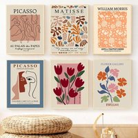 Matisse Poster Coral Leaf Picasso Dancers Line Face Canvas Painting Flower Market William Morris Wall Art Picture Room Decor