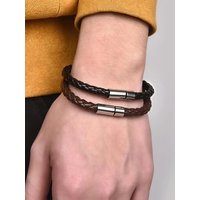 2PCS Black Plus Brown PU Leather Men's Magnetic Suction Bracelet Business The Mature and Elegant Gift for Men