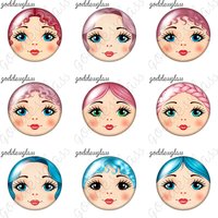 Pink&Blue Matryoshka doll Face fashion hairstyle 12mm/20mm Round photo glass cabochon flat back findings snap buttons jewelry