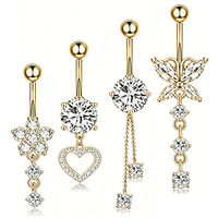 Titanium Bar Belly Button Rings Dangle Crystal CZ Belly Ring 14G 6mm 8mm 12mm Barbell Navel Piercing Women Men Piercings Jewelry