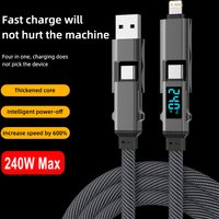 Digital Display 4 In 1 PD 240W USB Type C Data Cable Fast Charging For iPhone 17 16 15 Samsung Xiaomi Redmi OPPO Phone Charger