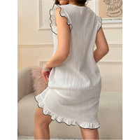 Women's Elegant Solid Color Bow Ruffle Hem Bubble Sleeve Nightdress