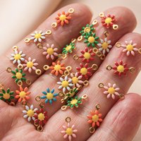 20pcs Stainless Steel 3D Enamel Daisy Charms Pendants Double Hole Connector for DIY Necklace Bracelet Jewelry Making Findings