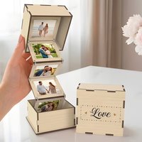 Pull Out Album Memory Wooden Photo Box Gift for Valentines Wedding Memory Collection Birthday