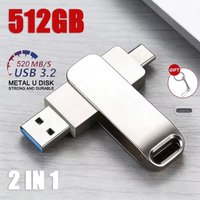 512GB USB3.2 Flash Drive 520MB/s High Speed 2in1 TypeC OTG Pen Drive Waterproof Large Storage for Phone Computer PC Data Storage