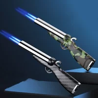 Double Flame Gun Lighter Windproof Creative Double Jet Butane Gas Open Flame Mini Lighter Smoking Accessories Men's Gift