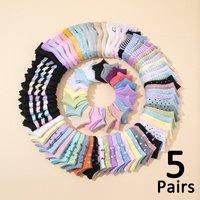 5 pairs kid's socks with (such as heart shapes, dots, stripes, bows, etc.) suitable for ankle socks for both boys and girls
