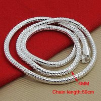 Men's 4mm 50cm Silver Snake Chain Necklaces 925 Sterling Silver Jewelry Necklace for Women