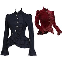 Women Vintage Gothic Black/Red Jacket Medieval Steampunk Coat Long-sleeved Ruffled Jacket Fashion retro Victorian Gothic Outwear