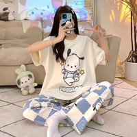 Sanrio Sleepwear Women's Summer Sweet and Cute Cartoon Short Sleeved Pants Set Summer Women's Loose Home Clothes