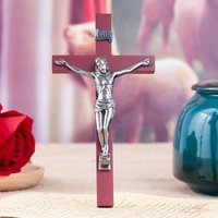 HTISOK Catholic Wooden Cross with Silver Metal Jesus Figure Wall Mounted Religious Crucifix for Home Altar Church Decor