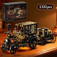 Kreatives 1331-teiliges Vintage Mechanisches Dampfauto Baukasten City Retro Steampunk Fahrzeug Desktop-Dekoration Bausteine Spielzeug Geschenk