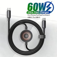 2 in 1 Type-C to C 60w Fast Charger Braided Cable for iPhone 17 16 15 Pro Max foriWatch For ipad Charging Cable USB-C Line