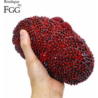 Boutique De FGG Red Ruby Flower Clutch Women Evening Bags Wedding Party Dinner Rhinestone Handbag and Purses