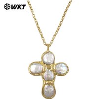 WT-JN349 Newest Design Natural Freshwater Pearl Cross Shape 18inch Necklace With 18k Real Gold Plated For Girls Daily Decoratio