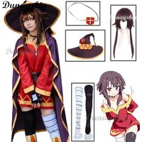 Megumin Cosplay Magic Witch Outfit Customized Wig Hat Shoes Set for KonoSuba Halloween Role Play