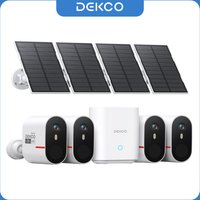 Dekco 3MP WLAN-Solarkamerasystem 4-Kamera-Set Außen Drahtlose Heimsicherheitskamera Farbnachtsicht 2-Wege-Audio CCTV-Kamera