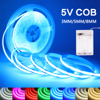 5V COB LED Light Strip AA Battery Powered Flexible Ribbon Diode 3MM 5MM 8MM RA90 High Density Linear Lighting Adhesive Tape