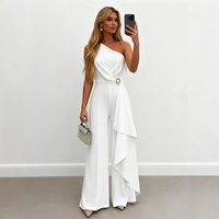 Temperament Elegant White Jumpsuits Women Slant Collar Off Shoulder High Waist Sleeveless Jumpsuit Design Sense Female 2026 New