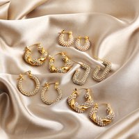 Luxury Paved Pearl CZ Zircon Hoop Earrings Gold Plated Stainless Steel Geometric Twist Circle Ear Buckle Fashion Women's Jewelry