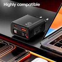 65W Super Fast Charge USB Phone Charger With Retractable Super Fast Charging Type C Cable For iPhone Xiaomi USB PD Wall Charger