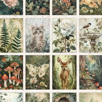 32pcs,Green Forest Plant and Animal Postcards,Birthday/Anniversary Gifts, Collectibles, Suitable for Gift Giving, Can be Mailed.