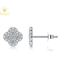 M-JAJA Moissanite Four-leaf Clover Earrings D VVS1 Lab Created Diamond Stud Earrings S925 Sterling Silver Fine Jewelry for Women