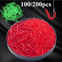 100/200Pcs Earthworm Soft Fishing Lures Fish with Plastic Artificial Worm Baits for Outdoor Shrimp, Crab & Saltwater Fishing