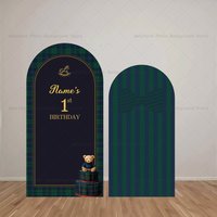 Mehofond Arch Backdrop Customized Name Exquisite Plaid Rocking Horse Bear Shower Birthday Decor Studio Photography Background