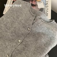 WinvyNee Women's Clothing Merino Wool Cardigans O Neck Long Sleeve Heart Sweaters Solid Outerwear Knitted Tops Autumn B1683001