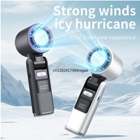 Ice Cooling Fan Mini Portable Hand Fan USB Rechargeable 4000mAh Foldable Hanging Neck Small Fan Electric Refrigeration Turbo Fan